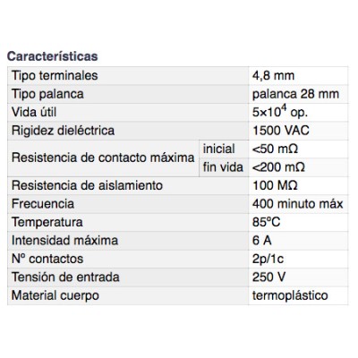 DH MICROINTERRUPTOR CON PALANCA