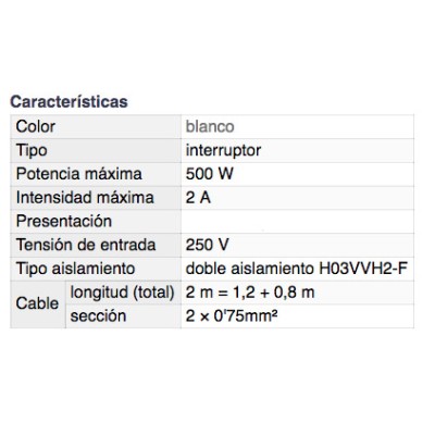 DH INTERRUPTOR BIPOLAR PASANTE CON CABLE