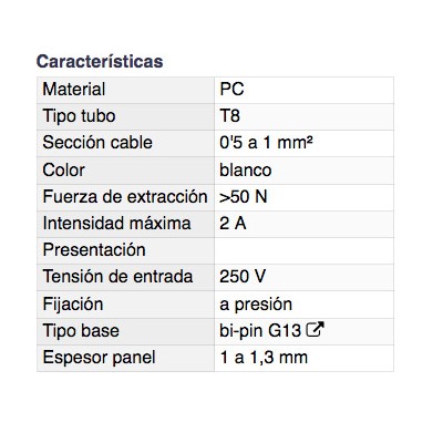 DH PORTALÁMPARAS PARA TUBO TIPO T8