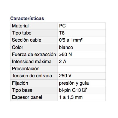 DH PORTALÁMPARAS PARA TUBO TIPO T8