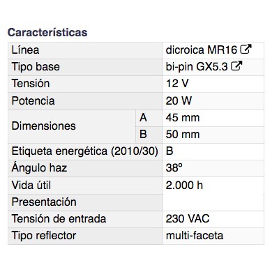 DH BOMBILLA HALÓGENA DICROICA MR16