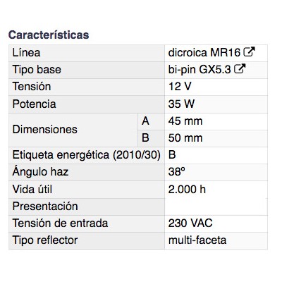 DH BOMBILLA HALÓGENA DICROICA MR16