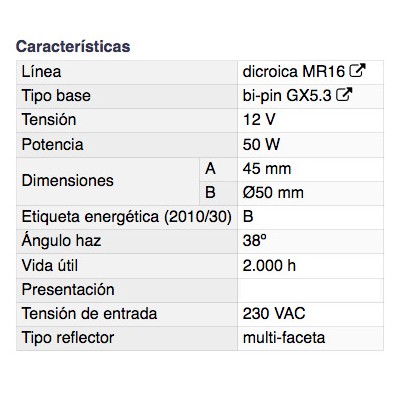 DH BOMBILLA HALÓGENA DICROICA MR16