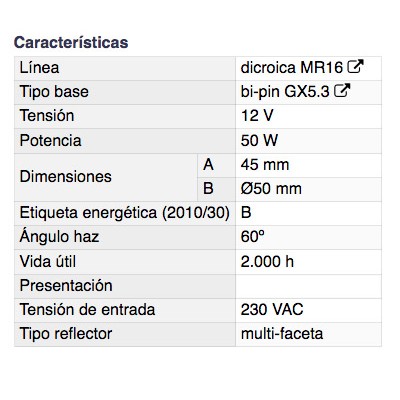 DH BOMBILLA HALÓGENA DICROICA MR16