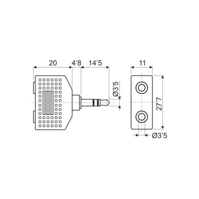 DH ADAPTADOR MACHO ESTÉREO 3,5 MM A DOBLE HEMBRA MONO 3,5 MM