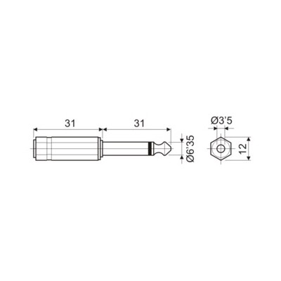 DH ADAPTADOR MACHO MONO 6,5 MM A HEMBRA MONO 3,5 MM