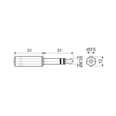 DH ADAPTADOR MACHO ESTÉREO 6,35 MM A HEMBRA ESTÉREO 3,5 MM