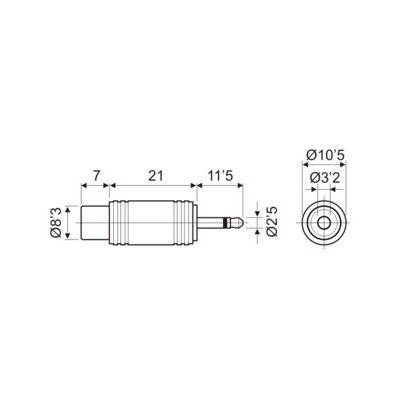 DH ADAPTADOR MACHO MONO 2,5 MM A HEMBRA RCA