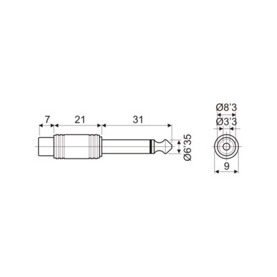 DH ADAPTADOR MACHO MONO 6,35 MM A HEMBRA RCA