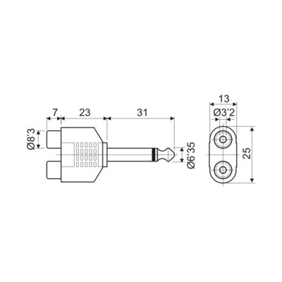 DH ADAPTADOR MACHO MONO 6,35 MM A DOBLE HEMBRA RCA