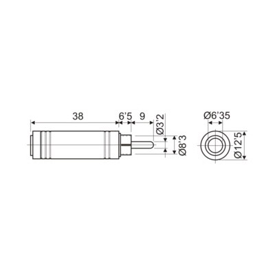 DH ADAPTADOR MACHO RCA A HEMBRA ESTÉREO 6,35 MM