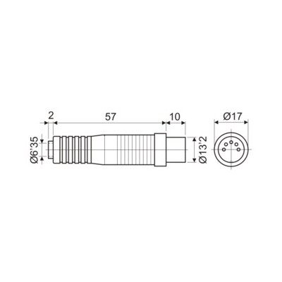 DH ADAPTADOR MACHO 5P (10.120/5/45º) DIN 41.524 A HEMBRA MONO 6,35 MM