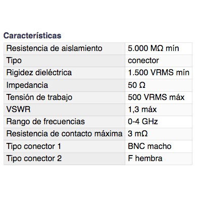 DH ADAPTADOR BNC MACHO A F HEMBRA