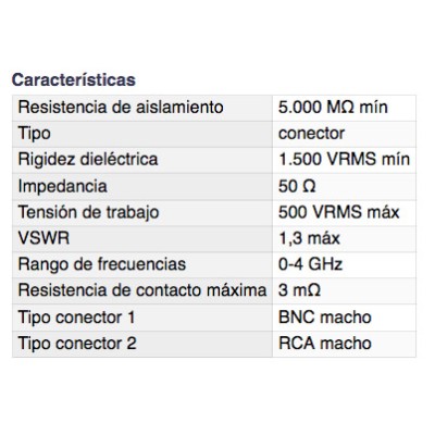 DH ADAPTADOR BNC MACHO A RCA MACHO