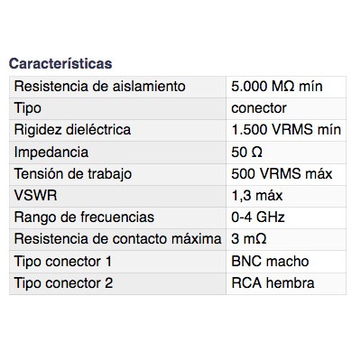 DH ADAPTADOR BNC MACHO A RCA HEMBRA