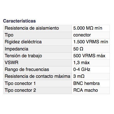 DH ADAPTADOR BNC HEMBRA A RCA MACHO