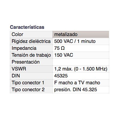 DH CONECTOR ADAPTADOR F MACHO A TV MACHO A PRESIÓN DIN 45.325