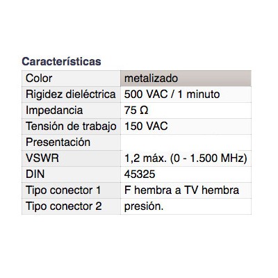 DH CONECTOR ADAPTADOR F HEMBRA A TV HEMBRA A PRESIÓN