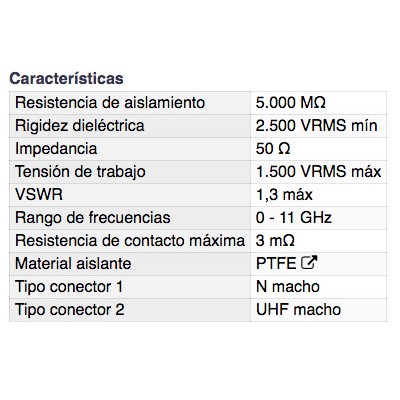 DH ADAPTADOR N MACHO A UHF MACHO