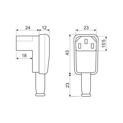 DH CONECTOR IEC HEMBRA ACODADO DESMONTABLE