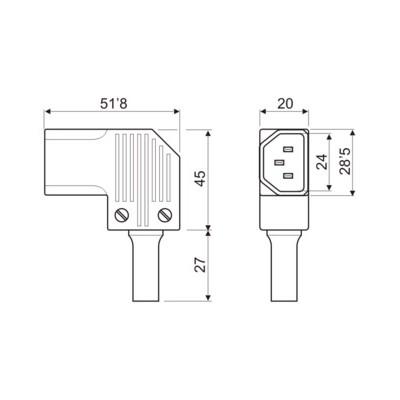 DH CONECTOR IEC MACHO ACODADO