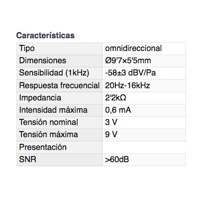 DH CÁPSULAS PARA MICRÓFONOS ELECTRET OMNIDIRECCIONAL