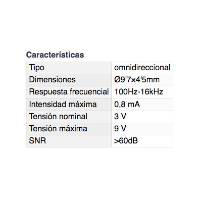 DH CÁPSULAS PARA MICRÓFONOS ELECTRET OMNIDIRECCIONAL