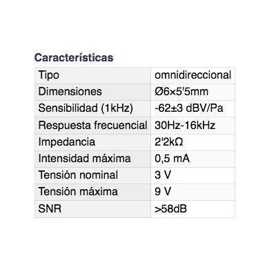 DH CÁPSULAS PARA MICRÓFONOS ELECTRET OMNIDIRECCIONAL