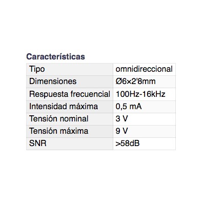 DH CÁPSULAS PARA MICRÓFONOS ELECTRET OMNIDIRECCIONAL