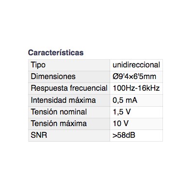 DH CÁPSULAS PARA MICRÓFONOS ELECTRET OMNIDIRECCIONAL