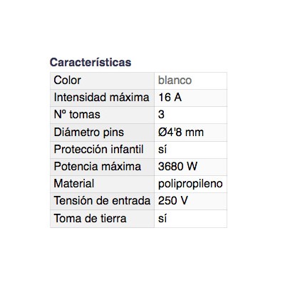 DH ADAPTADOR DE 3 TOMAS CON TOMA DE TIERRA