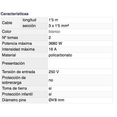 DH ADAPTADOR DE 2 TOMAS CON TOMA DE TIERRA Y PROTECCIÓN PARA NIÑOS