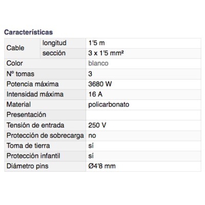 DH BASE MÚLTIPLE DE 3 TOMAS CON TOMA DE TIERRA Y PROTECCIÓN INFANTIL