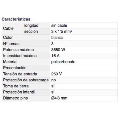 DH BASE MÚLTIPLE DE 3 TOMAS CON INTERRUPTOR Y PROTECCIÓN INFANTIL