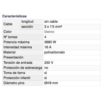 DH BASE MÚLTIPLE DE 4 TOMAS CON PROTECCIÓN INFANTIL