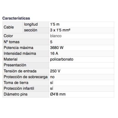 DH BASE MÚLTIPLE DE 5 TOMAS CON PROTECCIÓN INFANTIL