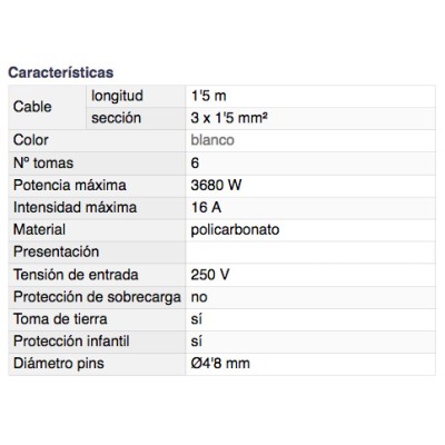 DH BASE MÚLTIPLE DE 6 TOMAS CON PROTECCIÓN INFANTIL