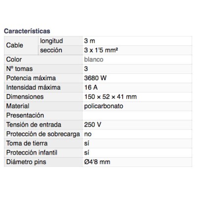 DH BASE MÚLTIPLE DE 3 TOMAS CON PROTECCIÓN INFANTIL