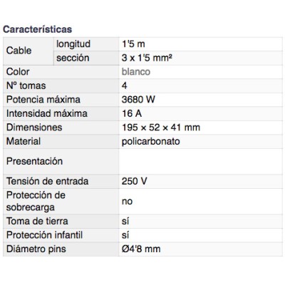 DH BASE MÚLTIPLE DE 4 TOMAS CON PROTECCIÓN INFANTIL