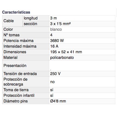 DH BASE MÚLTIPLE DE 4 TOMAS CON PROTECCIÓN INFANTIL