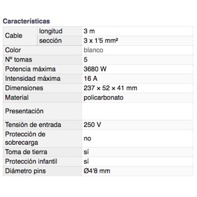 DH BASE MÚLTIPLE DE 5 TOMAS CON PROTECCIÓN INFANTIL