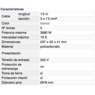 DH BASE MÚLTIPLE DE 5 TOMAS CON PROTECCIÓN INFANTIL