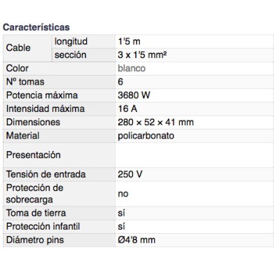 DH BASE MÚLTIPLE DE 6 TOMAS CON PROTECCIÓN INFANTIL