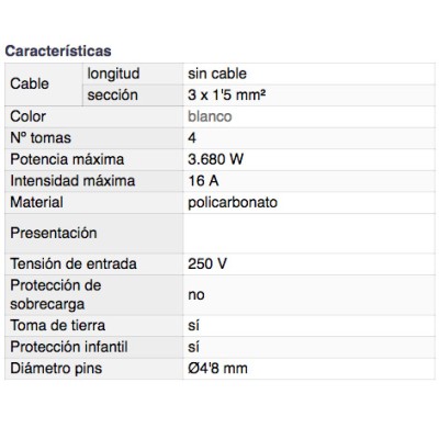 DH BASE MÚLTIPLE DE 4 TOMAS CON PROTECCIÓN INFANTIL