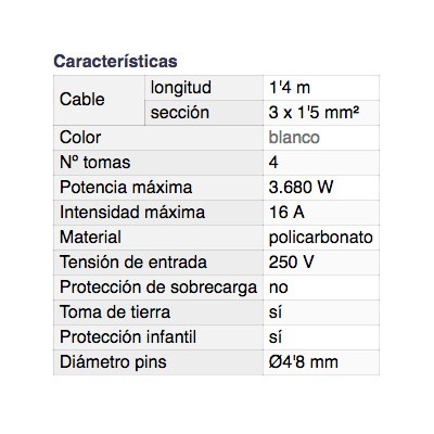 DH BASE MÚLTIPLE DE 4 TOMAS CON INTERRUPTOR Y PROTECCIÓN INFANTIL