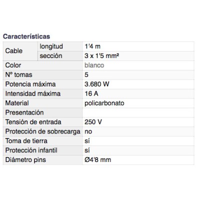 DH BASE MÚLTIPLE DE 5 TOMAS CON PROTECCIÓN INFANTIL