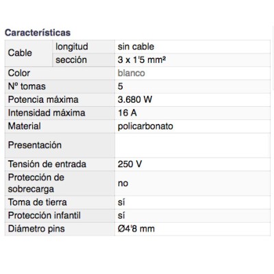 DH BASE MÚLTIPLE DE 5 TOMAS CON PROTECCIÓN INFANTIL