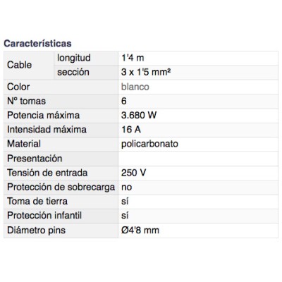 DH BASE MÚLTIPLE DE 6 TOMAS CON PROTECCIÓN INFANTIL