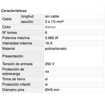 DH BASE MÚLTIPLE DE 6 TOMAS CON PROTECCIÓN INFANTIL