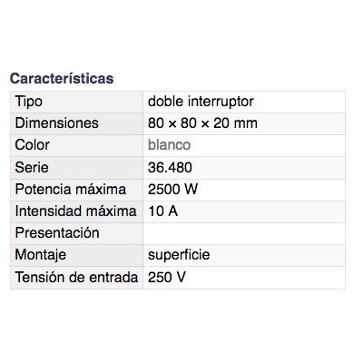 DH DOBLE INTERRUPTOR DE SUPERFICIE